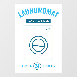 Laundromat 24/7 Wash and Fold Service Blue & White Fensteraufkleber