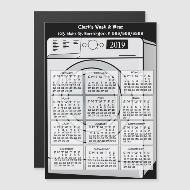 Laundromat Business Mini Calendar Magnet 2019 (Vorne/Hinten)
