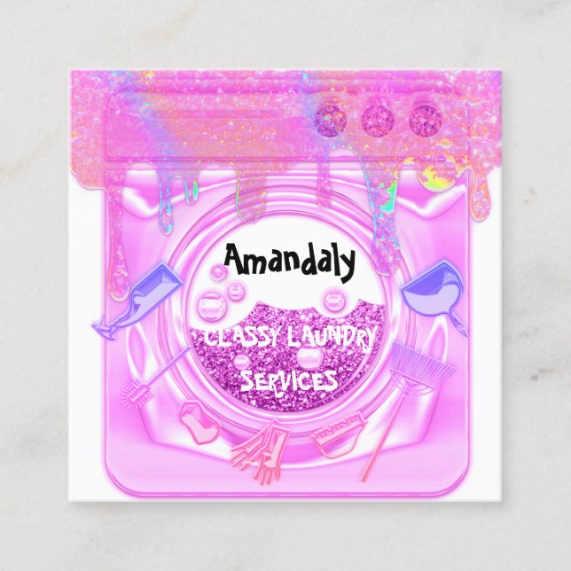 Laundry Washing Cleaning Service QR Code White Quadratische Visitenkarte (Vorderseite)