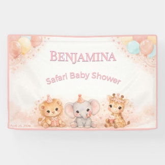 Laune Löwe Elefant Giraffe Pastell Pfirsich Rosa Banner