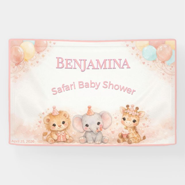 Laune Löwe Elefant Giraffe Pastell Pfirsich Rosa   Banner (Horizontal)