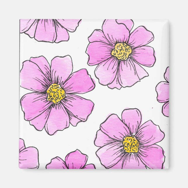 Launen und rosa Aquarellblumen  Magnet (Vorne)