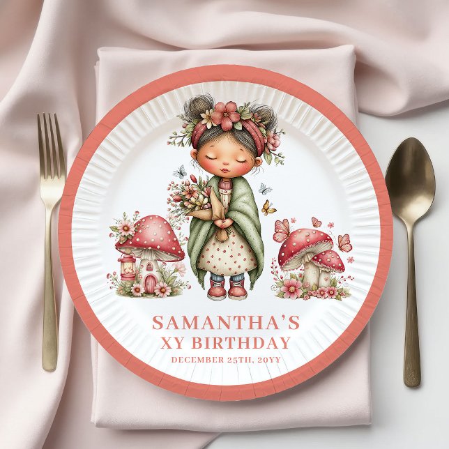 Launenhaft Fee 4. Geburtstag Rosa Blumen Teller (Whimsy Fairy 4th Birthday Pink Floral Plates)