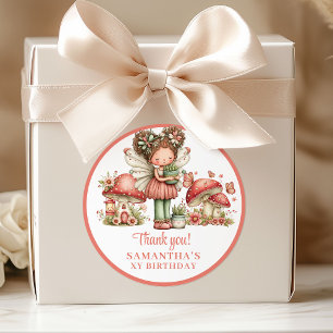Launenhaft Fee 6. Geburtstag Rosa Blumen Geschenkb Runder Aufkleber