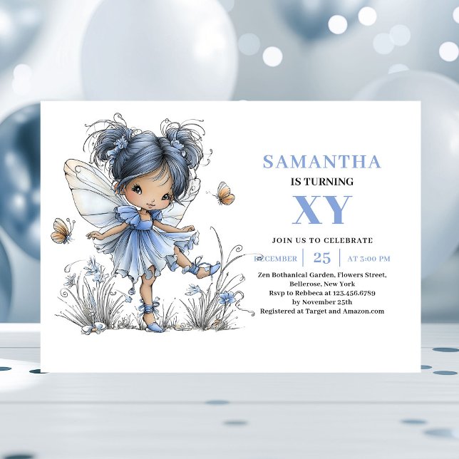 Launenhafte Blaue Feen-Mädchen 4. Geburtstag Paste Einladung (Whimsy Blue Fairy Girl 4th Birthday Pastel invitation)
