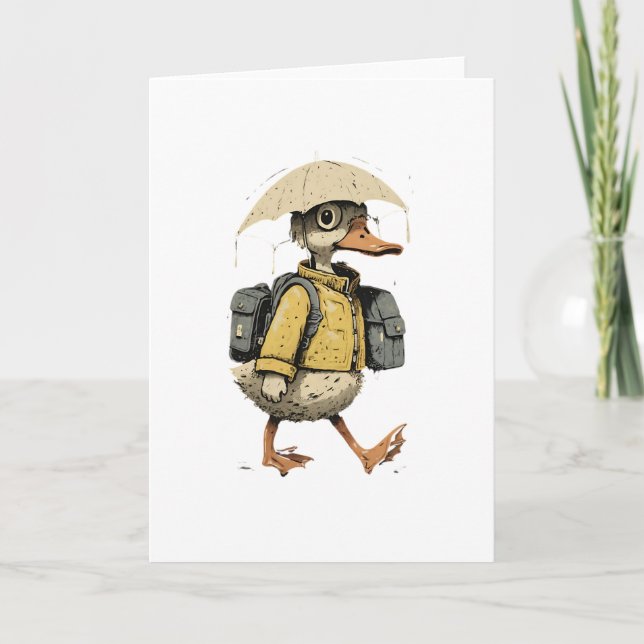 Launenhafte Ente, die bei Regen Kunst geht Karte (Vorderseite)