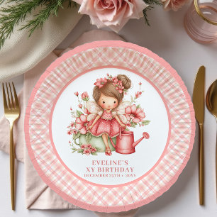 Launenhafte Feen-Girl 4. Geburtstag Florales Rosa  Pappteller