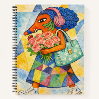 Launenhafte Fuchsmädchen mit Rosen Aquarell-Illust Notizbuch