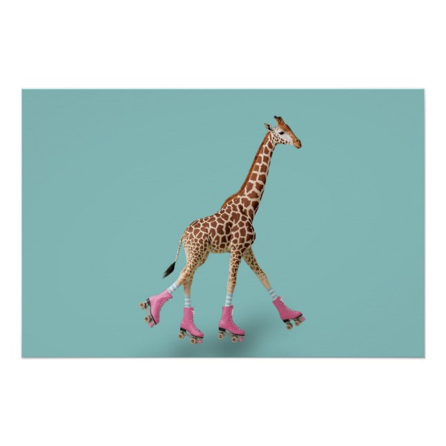Launenhafte Giraffen-Rollschuhplakat Poster (Vorderseite)