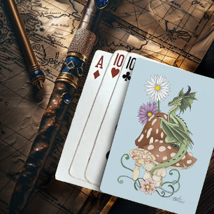 Launenhafte Grüne Fantasie Drache Pilz Blumen Spielkarten
