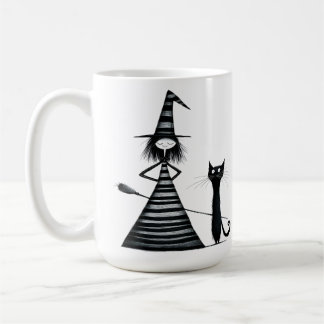 Launenhafte Hexe und schwarze Katze Halloween Kaffeetasse