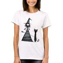Launenhafte Hexe und schwarze Katze Halloween