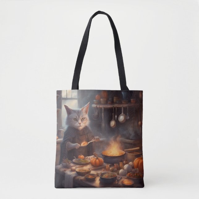 Launenhafte Hexenkatze kocht Halloween-Abendessen  (Vorderseite)