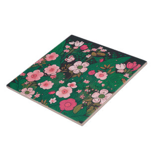 Launenhafte rosa Blumenkeramikfliese Fliese