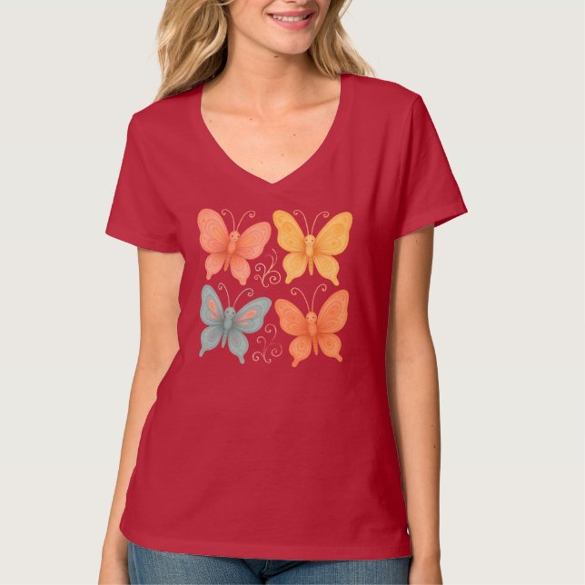 Launenhafte Schmetterlinge T-Shirt (Vorderseite)