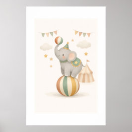 Launenhafter Elefant auf einem Ball Poster