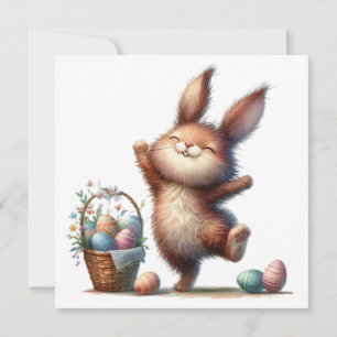 Launenhafter Hase und Korb mit Ostereiern Ostergru Karte