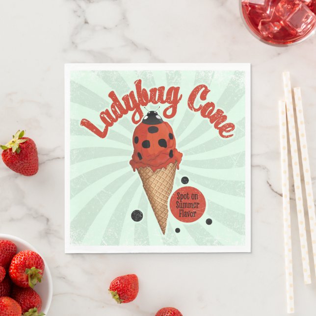 Launenhafter Marienkäfer | Retro-Eiscreme-Kunst Serviette (Beispiel)