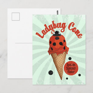 Launenhafter Marienkäfer Retro-Vintage-Eiskunst- Postkarte