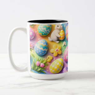 Launenhafter Osterhase und farbenfrohes Ei-Muster  Zweifarbige Tasse