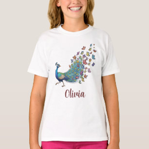 Launenhafter Pfau und Schmetterling T-Shirt