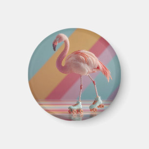 Launenhafter Rosa-Flamingo auf Rollschuhen Magnet