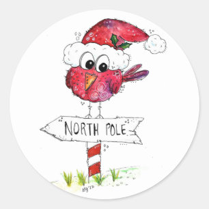 Launenhafter roter Weihnachtsvogel Runder Aufkleber
