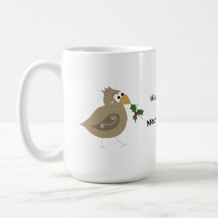 Launenhafter Vogel mit einem Zweig Stechpalme Tasse