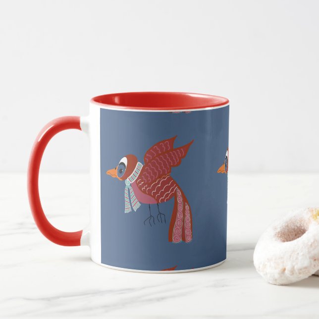 Launenhafter Wintervogel mit Schal Tasse (Mit Donut)