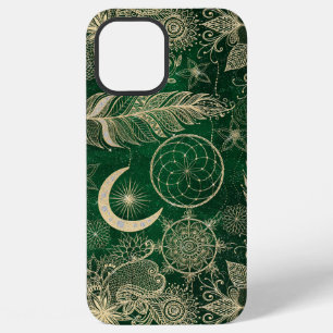 Launenhaftes Gold- und Grüner Traumfänger-Mandala iPhone 12 Pro Max Hülle