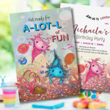 Launige Aquarell-Axolotl-Mädchen-Geburtstagsfeier