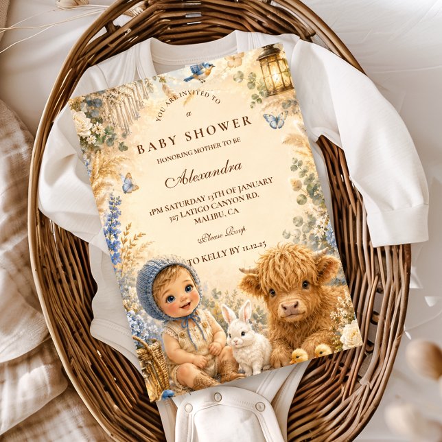 Launige blaue Boho-Baby-Party Einladung (Von Creator hochgeladen)
