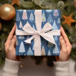 Launige blaue Weihnachtsbäume Geschenkpapier 