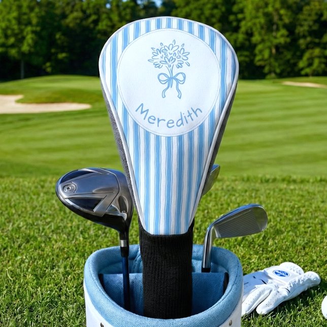 Launige Blaue Weiße Streifen Preppy Monogramm Golf Headcover (Von Creator hochgeladen)