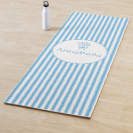 Launige Blaue Weiße Streifen Preppy Monogramm Yogamatte