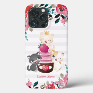 Launige Blumen-Cartoon-Katzen-Erdbeer-Cupcake Case-Mate iPhone Hülle