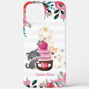 Launige Blumen-Cartoon-Katzen-Erdbeer-Cupcake Case-Mate iPhone Hülle