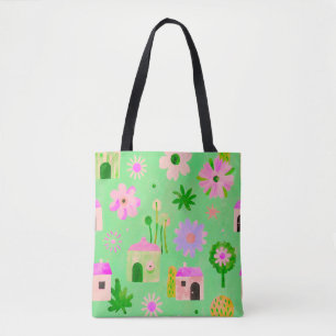Launige Blumen-Dorf-Muster-Tasche
