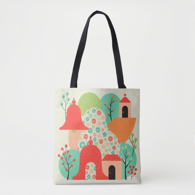 Launige Blumen Dorf-Tasche (Vorderseite)