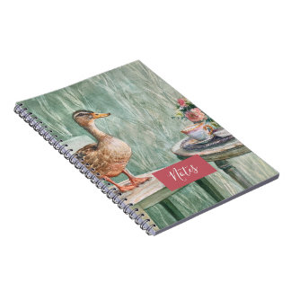 Launige Ente und Vintage-Teetassen-Notizbuch Notizblock