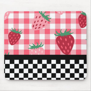 Launige Erdbeeren und Schachbrettmuster Mousepad