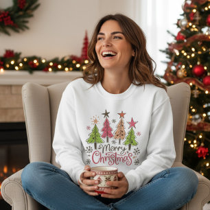 Launige Frohe Weihnachtsbäume Winter Schneeflocken Sweatshirt