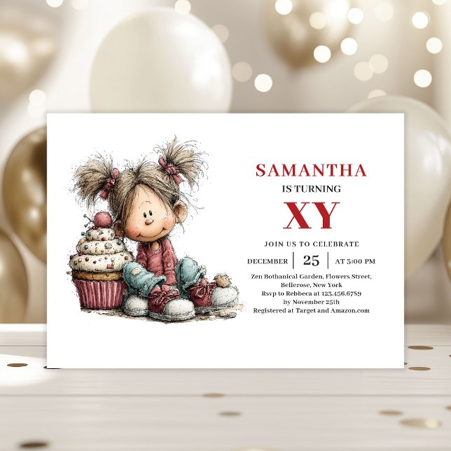 Launige funky Mädchen Geburtstagseinladung Einladung (Whimsy Funky Girl Birthday invitation)