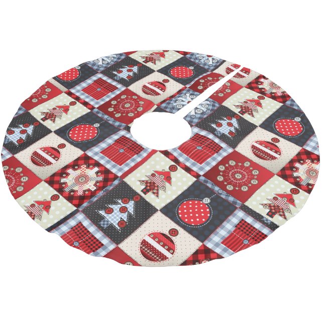 Launige Gingham-Weihnachts-Patchwork-Decke Polyester Weihnachtsbaumdecke (Schrägansicht)