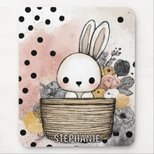 Launige Hasen-Blumen-Aquarell-Kunst Mousepad
