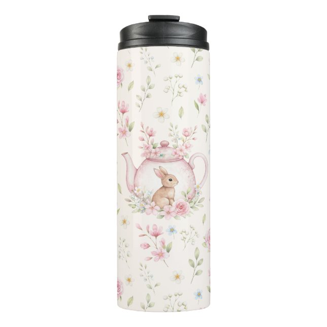 Launige Hasen-Teekanne Frühlingsblumen  Thermosbecher (Vorderseite)