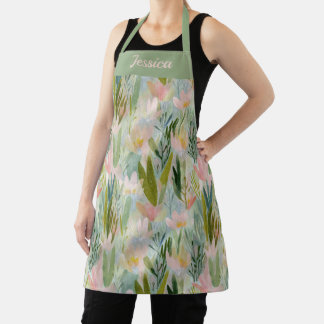 Launige Hellgrüne Florale Personalisierte Schürze