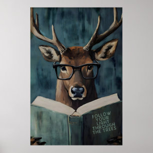Launige Hirsche lesen Motivationsbuch – Lustig Poster