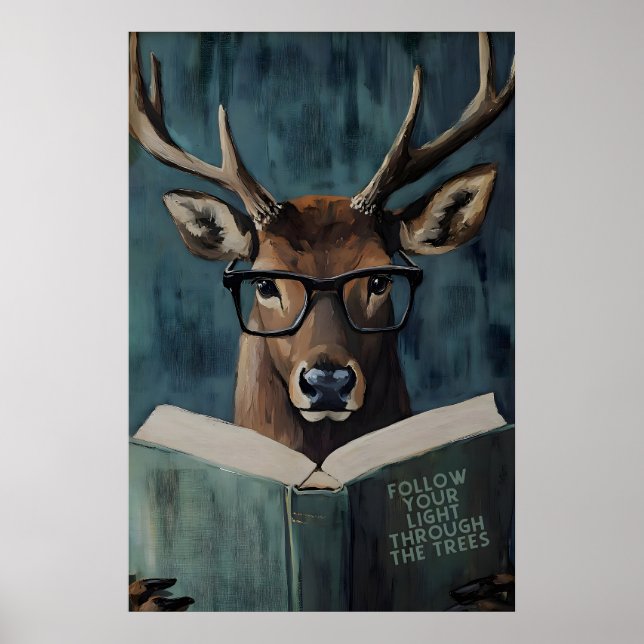 Launige Hirsche lesen Motivationsbuch – Lustig Poster (Vorne)
