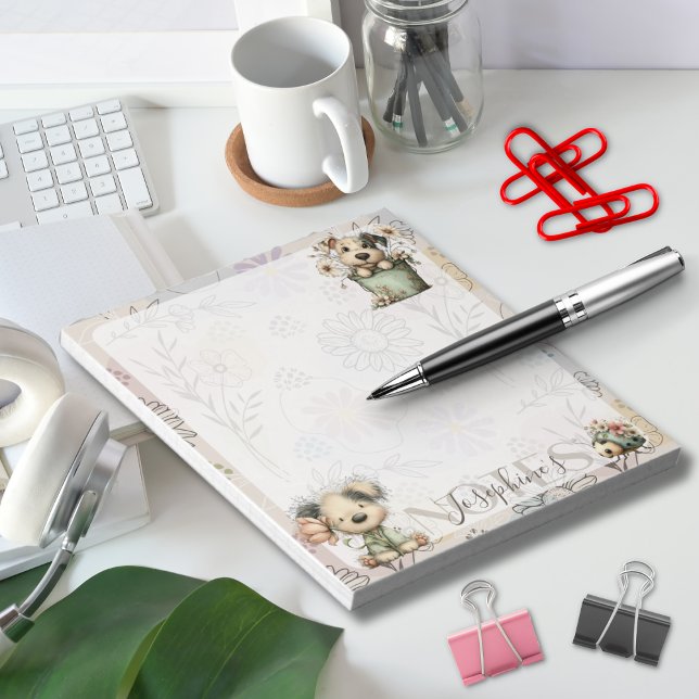 Launige Hunde-Blumen-Eimer – Pastell-Gartendesign Notizblock (Von Creator hochgeladen)
